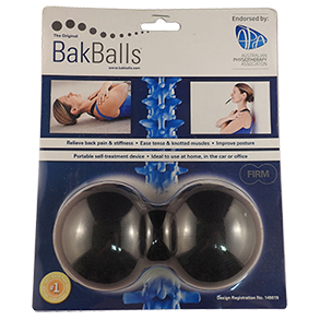 BakBalls are used to relieve in back pain, muscle and joint stiffness by rolling the balls up the spine, either on the ground of against a wall.