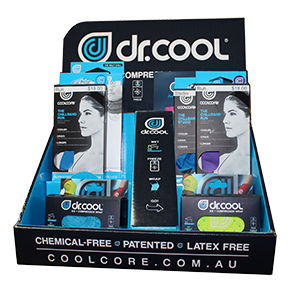 Dr Cool features award winning, chemical-free Coolcore fabric products and offers the first and only fabric ice wrap and cooling accessories.
