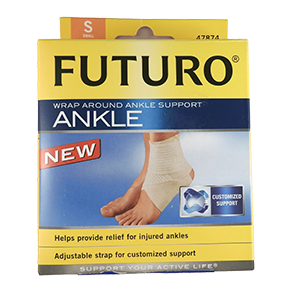 Futuro comfortable, breathable elasticated ankle straps fit in a shoe offering firm support to help relieve pain due to ankle sprains.