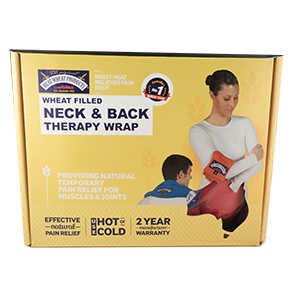 A microwave safe wheat pack with a Velcro support strap that can be used to relieve everyday aches and pains or relax muscles after exercise.