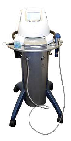 The radial shockwave carries high energy into the body’s painful areas through a transmitter at the end of an applicator via compressed air. 